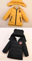 Winter New Baby Boys Jacket Solid Color Cartoon Bear Pattern Thicken Keep Warm Hooded Outwear For 1-6Y Kids Down Cotton Overcoat - details 6
