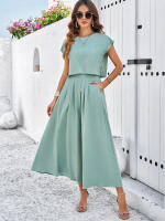 Conjunto de falda y top sin mangas de color sólido, elegante e informal para mujer, primavera verano - details 20