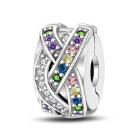 Pulsera de ajuste Original de 1 pieza, 100% de plata de ley S925, Pavé de circonita, Clip de posicionamiento, dijes para mujer, cuentas de joyería DIY para cumpleaños - details 10
