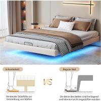 sin cabecero, cama doble con iluminación LED, estructura de cama con somier de láminas y marco de metal, marco de cama flotante, cama de almacenamiento con espacio de - details 3