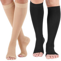 1Pair Sports Calf Compression Socks 20-30 MmHg Knee High Support Stockings Open Toe for Pregnancy, Varicose Veins, Running - details 0