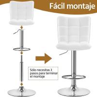 Juego de 2 taburetes de bar, taburete de altura ajustable de 92,5-113 cm, taburete industrial de metal, silla de cocina, taburete alto para cocina, bar, comedor, blanco. - details 7