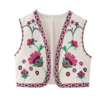 Chaleco Floral bordado Vintage para mujer, chaleco abierto sin mangas, Top corto informal de verano - details 2