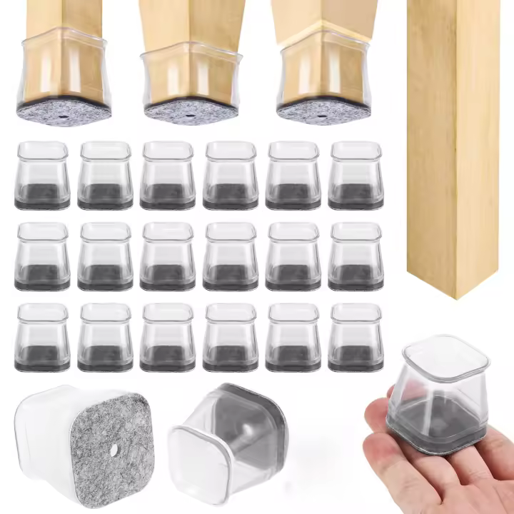 Protectores de Suelo de Silicona Transparente 30 Piezas Diseño Cuadrado Para Patas de Silla - 1