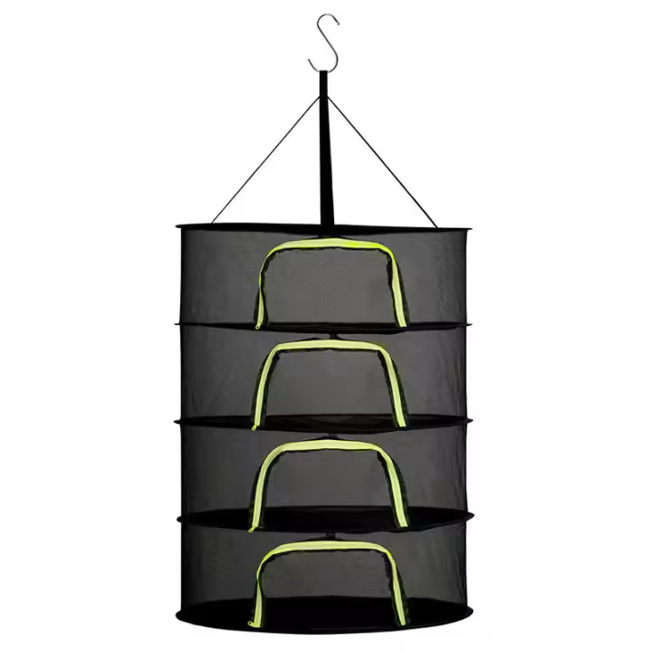 Estante para secar hierbas de 4 capas, planta colgante, secador de hierbas de 60 cm de diámetro con tijeras de podar, estante plegable para secar brotes, secado de hierbas de malla negra con gancho en S - 1
