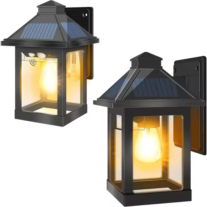 Farolas Solares Exterior, Pared al Aire Libre(2 Piezas) con 3 Modos Sensor de Movimiento Foco Decorativo Impermeable para Garaje Jardín Patio - 1