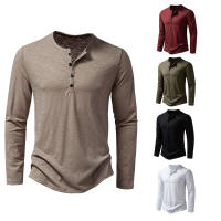 Camisa De Algodón Para Hombre Con Botones Cuello Henley Manga Larga Casual Color Sólido Moda Camisetas Transpirable Ligera Y De Wicking De Humedad - details 1