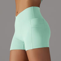 Nessaj-pantalones cortos de yoga para mujer, shorts de cintura cruzada, sensación desnuda, para gimnasio, fitness, a prueba de sentadillas, con paquete - details 9