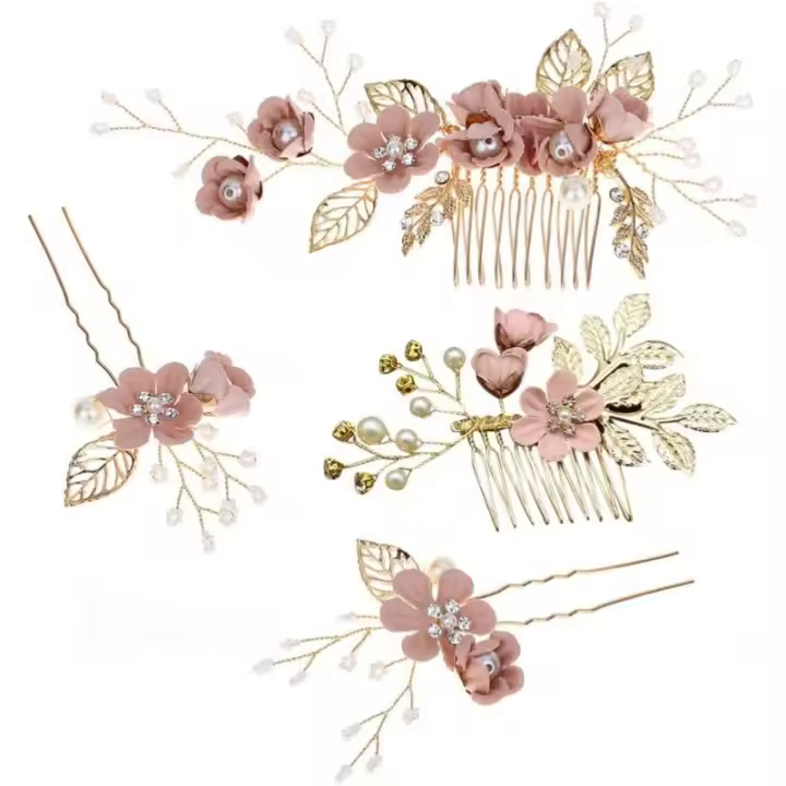 Uds. Peineta para el pelo hecha a mano para boda, accesorios florales para el cabello para niña, pieza para el cabello con - 1