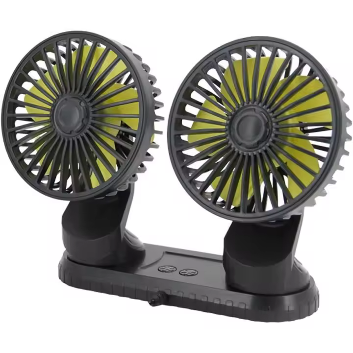 Ventilador de Coche de Doble Cabeza Enfriamiento Portátil para Coche, 3 Velocidades, Rotación de 360 °, Alimentación por USB - 1