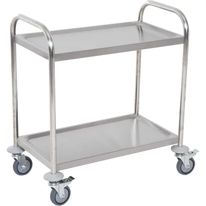 Carrito de Cocina de Acero Inoxidable con 2 Bandejas y 2 Brazos Ideal para Comedor Salón - 1