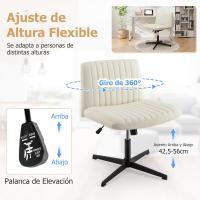 Silla Escritorio sin Brazos, Silla de Oficina con Tela de Lino, Mecedora 120 ° , Altura Ajustable, Silla Tocador con Piernas Cruzadas Estudio Dormitorio Oficina, 71 x 66 x 78-91,5 cm - details 7
