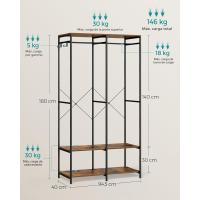Armario Portátil Plegable Organizador de Ropa con Barras de Colgar Estantes de Almacenamiento con Ganchos Extraíbles Marrón Rústico Tamaño 40 x 94,5 x 180 cm - details 5