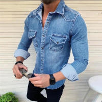 Camisa informal de mezclilla de manga larga para hombre - details 1