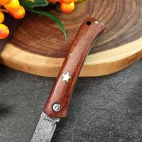 Cuchillo Plegable De Acero Damasco Con Mango De Madera Herramienta De Cocina Multifuncional Para Cortar Carne Y Frutas Cuchillo De Sellección - details 7