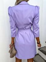 Vestido de chaqueta de traje con cuello estampado de manga larga cómodo y elegante a la moda para mujer con cinturón - details 1