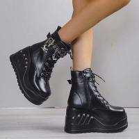 Dropshipping logo estilo gótico tacones súper altos tobillo zapatos de mujer botas con cordones - details 10