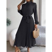 Vestido pequeño de manga larga plisado con cuello alto para mujer, ropa elegante, - details 40
