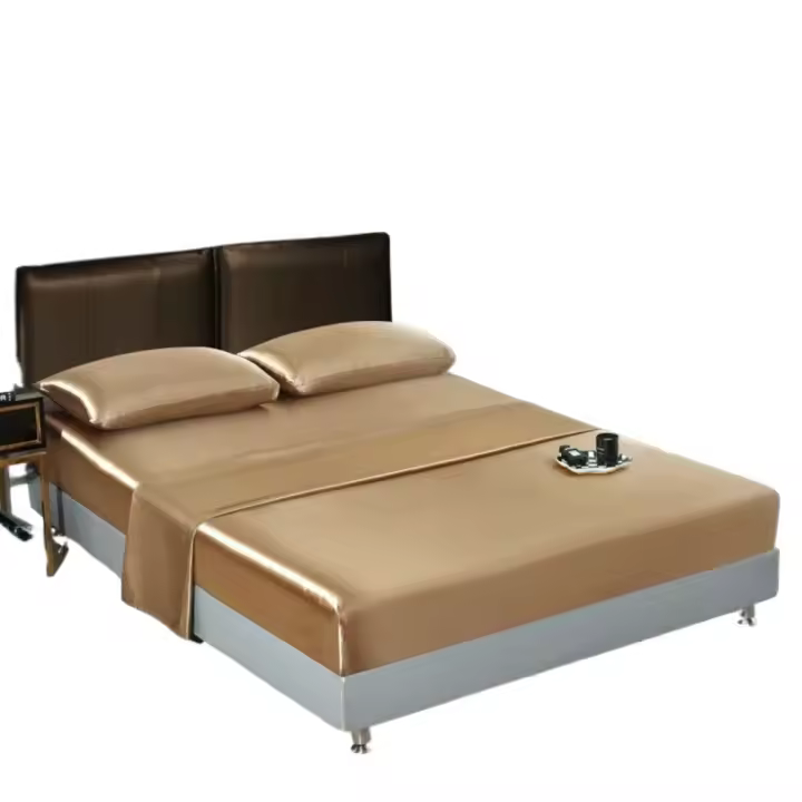 Juego De Sábanas De Satén De Alta Calidad, Sábana Bajera De Color Sólido, Individual, Doble,Queen,King Size,ropa De Cama De Lujo - 1