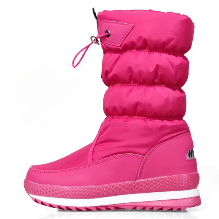 Botas de nieve de terciopelo para mujer, botas de algodón casuales gruesas de caña media cálidas antideslizantes - 1