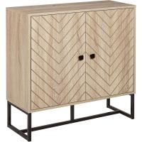 Moderno Armario de Buffet de Madera Natural y Negro 2 Puertas, Estantes para Comedor, Salón, Dormitorio - details 0