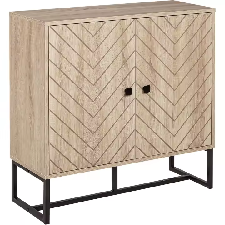Moderno Armario de Buffet de Madera Natural y Negro 2 Puertas, Estantes para Comedor, Salón, Dormitorio - 1