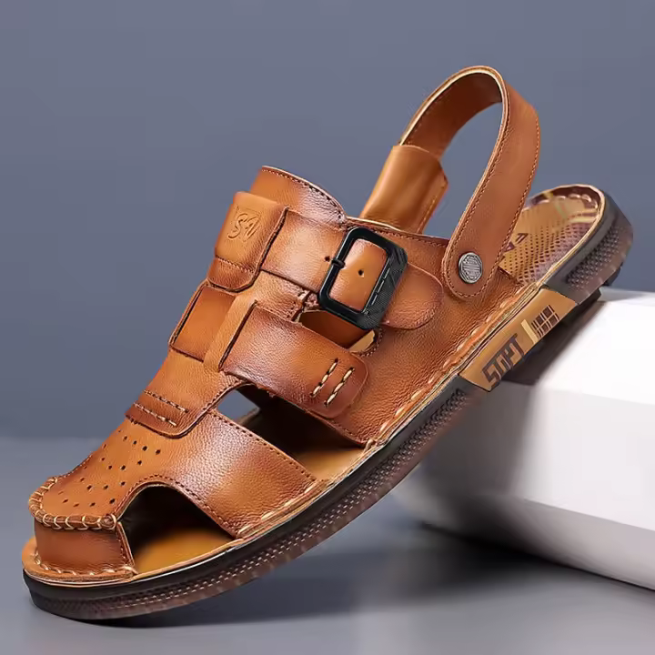 Sandalias de verano para hombres de la bolsa de cuero de la cabeza, sandalias de hombres de uso exterior, conducción de doble propósito, antideslizantes, zapatos de playa de moda para hombres de carne de vacuno, suelas de tendón. - 1