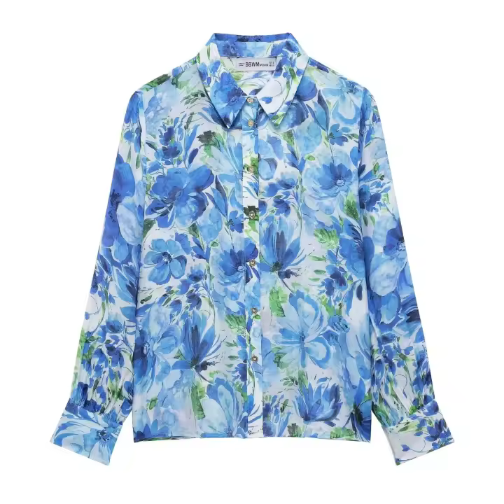 Camisa Estampada Floral 2025 Top Casual de Manga Larga para Mujeres Blusas Sueltas de Moda - 1