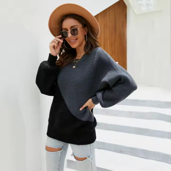 Suéter de punto con estampado de murciélago para mujer, camisa grande de moda, nuevo estilo, Otoño/Invierno, 2024 - 1