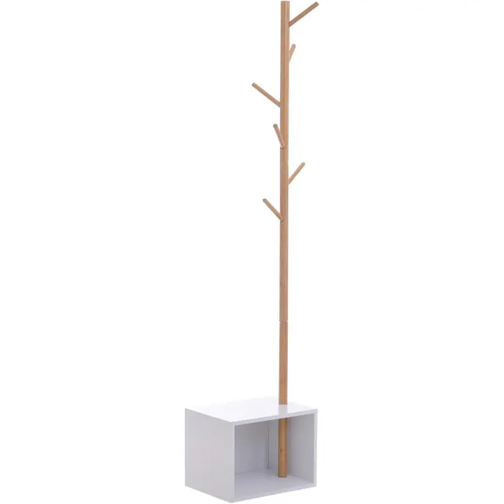 Organizador de Armario Tipo Árbol Morno con 6 Ganchos Bambú y MDF Tamaño 40x30x180cm - 1