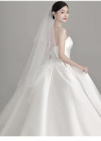 Vestido de novia ligero francés para mujer, nuevo estilo, satén, textura principal de alta calidad, cola pequeña, hilo de salida, 2025 - details 16