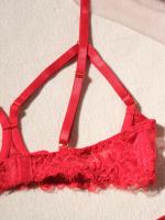 Conjunto de lencería erótica de encaje floral, sujetador de busto abierto y tanga de entrepierna abierta, ropa sexy para mujer - details 17