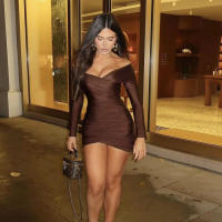 BUNO-Vestido elegante fruncido con diseño de gato extraño para mujer, minivestido ajustado de manga larga con cuello oblicuo y espalda descubierta, trajes sexys y elegantes de tendencia de otoño - details 5