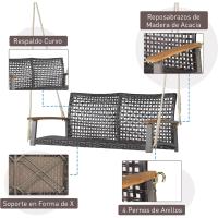Columpio de Exterior de Ratán PE 2 Asientos Resalto Curvado y Soporte de Brazo de Madera de Acacia - details 2