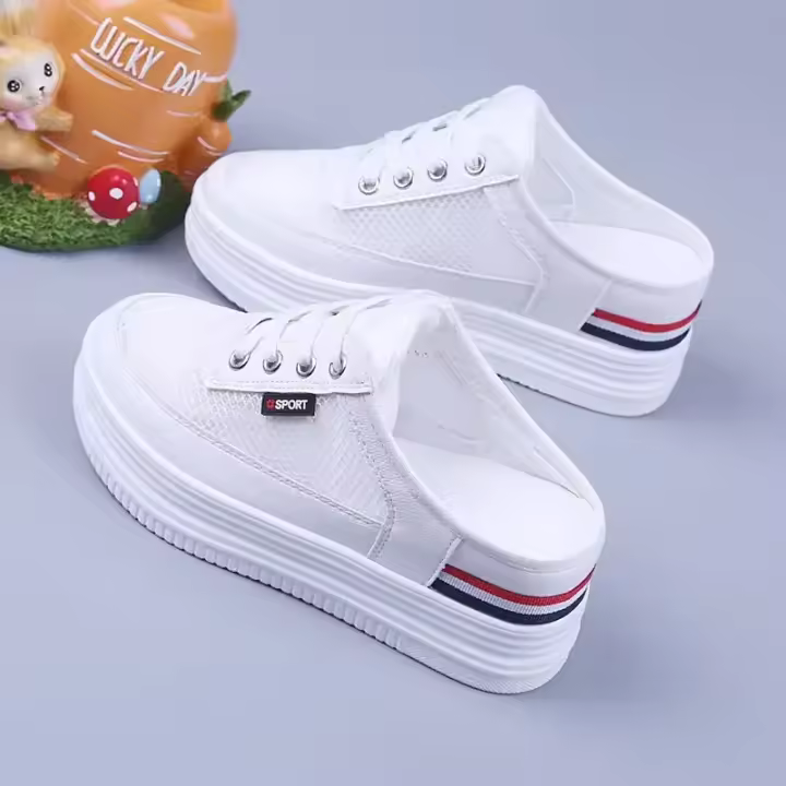 Zapatillas de malla para mujer, zapatos informales transpirables, ahuecados, versátiles, para exteriores, color blanco - 1