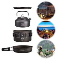 3 unids/set juego de Camping con hervidor de agua Kit de utensilios de cocina ligeros de aleación de aluminio portátil para senderismo Picnic - details 6