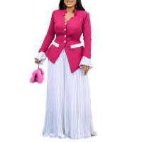 Conjunto de dos piezas de pantalón de pierna ancha plisado y top de manga acampanada de nueva moda de primavera para mujer D553 - details 28
