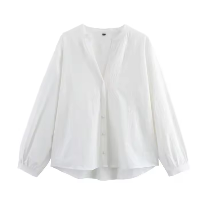 mujer Primavera 2025, moda, camisa bordada con agujeros, botón frontal, manga larga, cuello en V, blusa blanca, blusas 2025, moda, agujeros, botón, manga, cuello en V, blusa, - 1