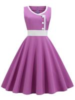 Women robe vintage print big swing 50s 60s retro party dress - details 7