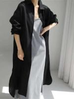 Novedad de verano, camisa de algodón para mujer, cárdigan elegante holgado Irregular, vestido de manga larga a la moda con un solo pecho - details 12
