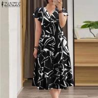 Vestido de Verano Elegante ZANZEA Cuello en V Midi Estampado Casual Moda Bohemia para Mujeres - details 2