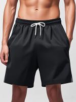 5 pantalones cortos informales holgados para hombre: negro, beige, azul marino, verde, gris con cinturilla elástica y cordón, pantalones cortos deportivos ligeros para correr con bolsillos, ropa deportiva | Estilo casual | Cintura elástica - details 5