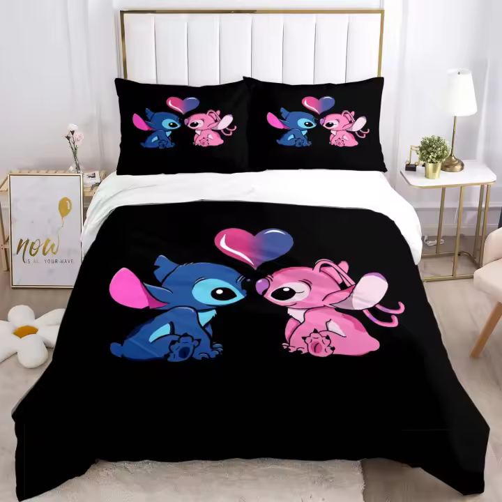 Juego de Ropa de Cama 3D de Stitch Funda de Edredón, Funda de Almohada, Juego de Ropa de Cama para Habitación de Niñas Doble Rey Edredón - 1