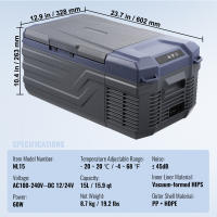 SucceBuy Refrigerador para automóvil, refrigerador portátil con reposabrazos para automóvil de 12 voltios, congelador de zona única de 15 L, -4 ℉ -68 ℉   Enfriador de compresor ajustable, 12/24 V CC y 100-240 V CA para aventuras al aire libre y acampadas - details 6