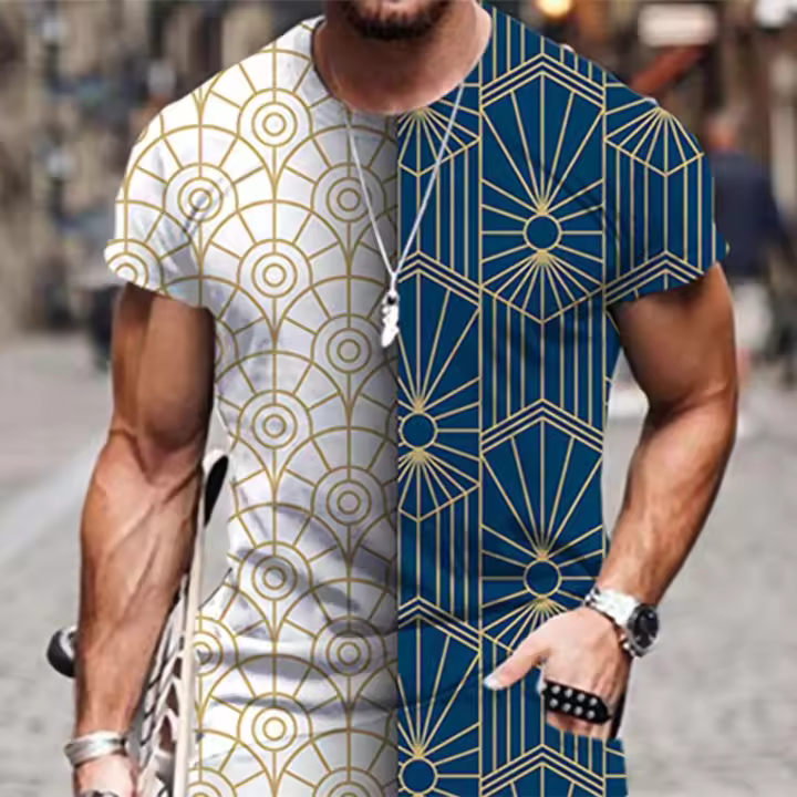 2025 Camiseta 3d de manga corta para hombre, ropa de moda de manga larga, ropa de Color - 1