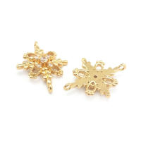 Abalorios de latón y circonita de Color dorado de 18K con 2 agujeros, abalorios de conexión de copos de nieve y flores, accesorios para pendientes para hacer joyas Diy de alta calidad - details 2