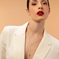 Collar de Oro de 18 Quilates con Cuentas de Rosario Cruz y Cadena Joyería de Plata de Ley para Hombres y Mujeres 18,90 pulg - details 3