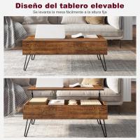 Centro Elevable, Mesa Salon con Espacio Interno, Mesa Centro Elevable y Extensible, Mesa Auxiliar con Patas Metálicas para Salón, 95x50x(40-55,5) cm, Marrón Rústico, BTS18hov - details 3