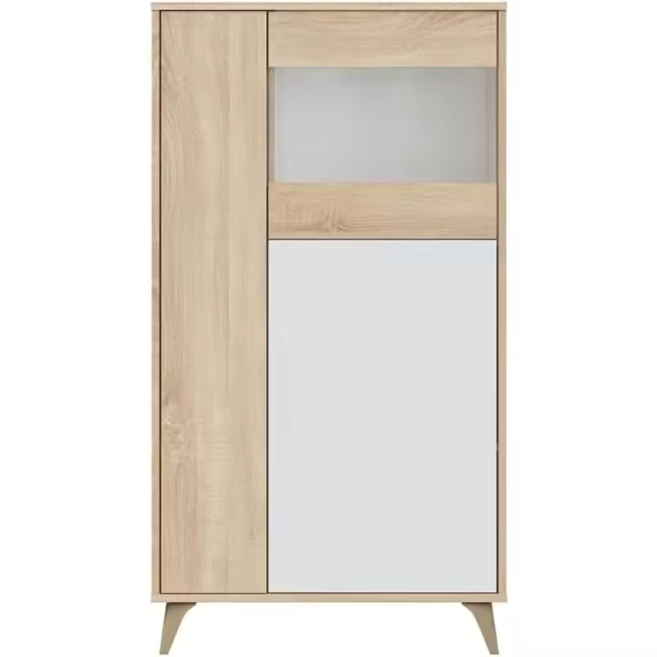 Mueble Vitrina 3 Puertas - Armario Auxiliar Comedor - Acabado Color Roble Canadiense y Blanco Artik - Medidas: Ancho: 77 cm x Fondo: 33 cm x Alto: 142 cm - (1235) - 1