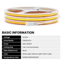 FCOB-tira de luces LED COB, 8mm de ancho, 528 LED de alta densidad, Flexible, FOB, luz cálida, natural, blanco frío, lineal, regulable, 12V, 24V - details 1